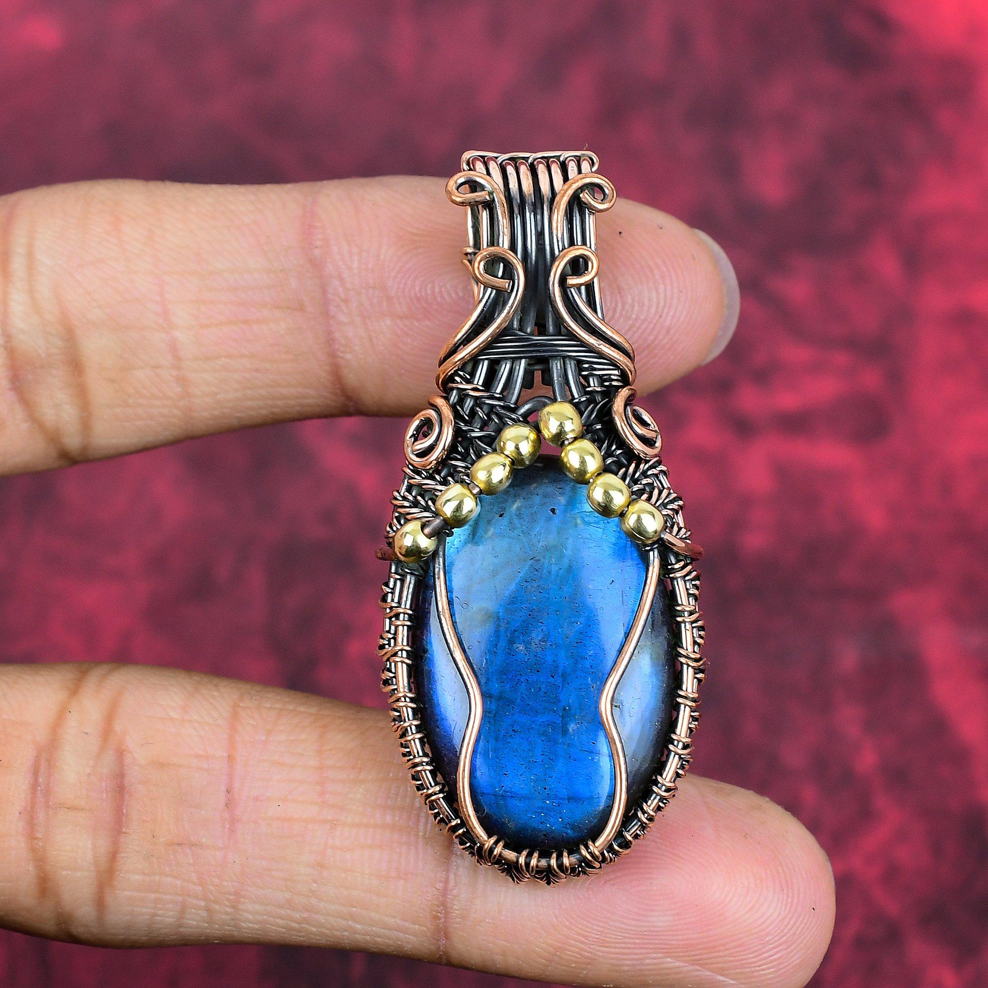 Labradorite pendant copper wire wrapped pendant natural gemstone pendant copper jewelry handmade pendant wire wrapped jewelry gifts for him