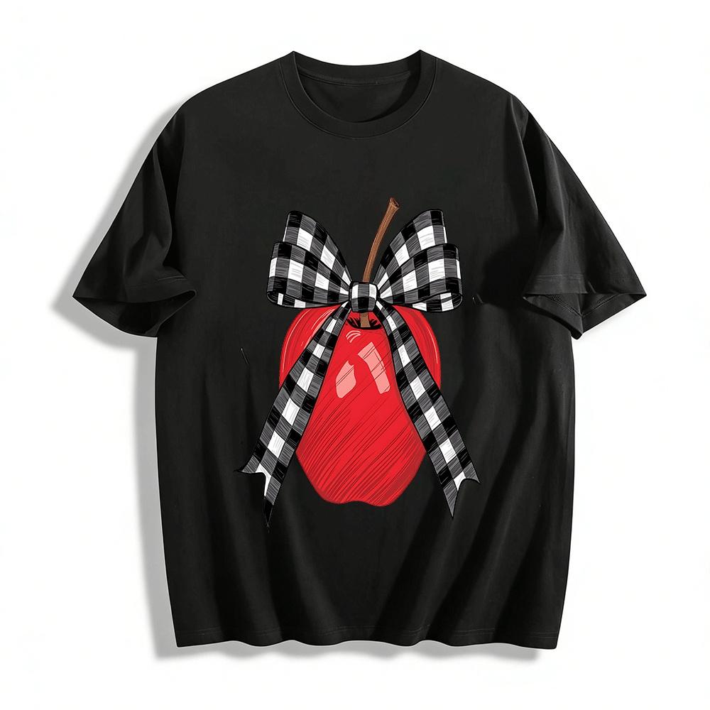 

Gingham Bow Red Apple Print Casual Top Pure cotton T-shirt XXS
