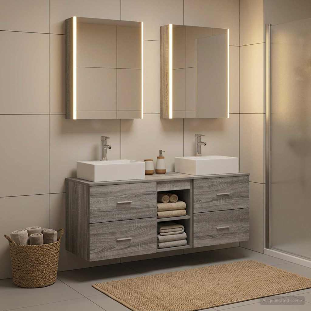 5 Piece Bathroom Furniture Set Grey Sonoma Engineered Wood and Glass