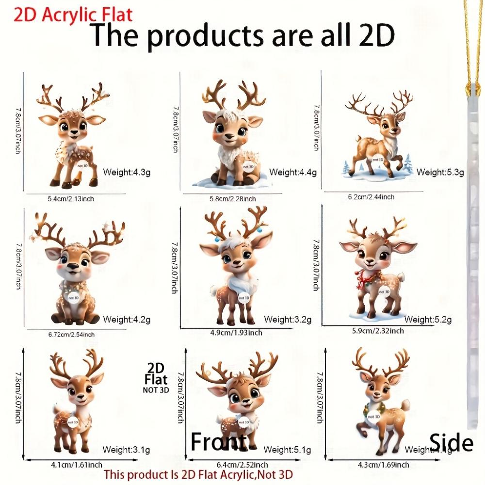 Cute Elk Baby with Christmas Lights Acrylic 2D Flat Pendant Christmas Tree Decoration  Pendant Car Rearview Mirror Pendant Holiday Decoration Pendant