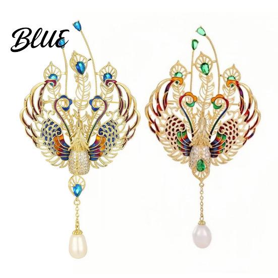 Decorative Brooch Women Sparkling Rhinestones Faux Pearl Phoenix Shape Lapel