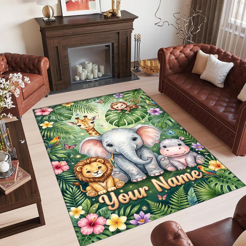 Animals Theme Crystal Velvet Floor Rug Personalized Custom Name Text Warm Carpet Home Decoration