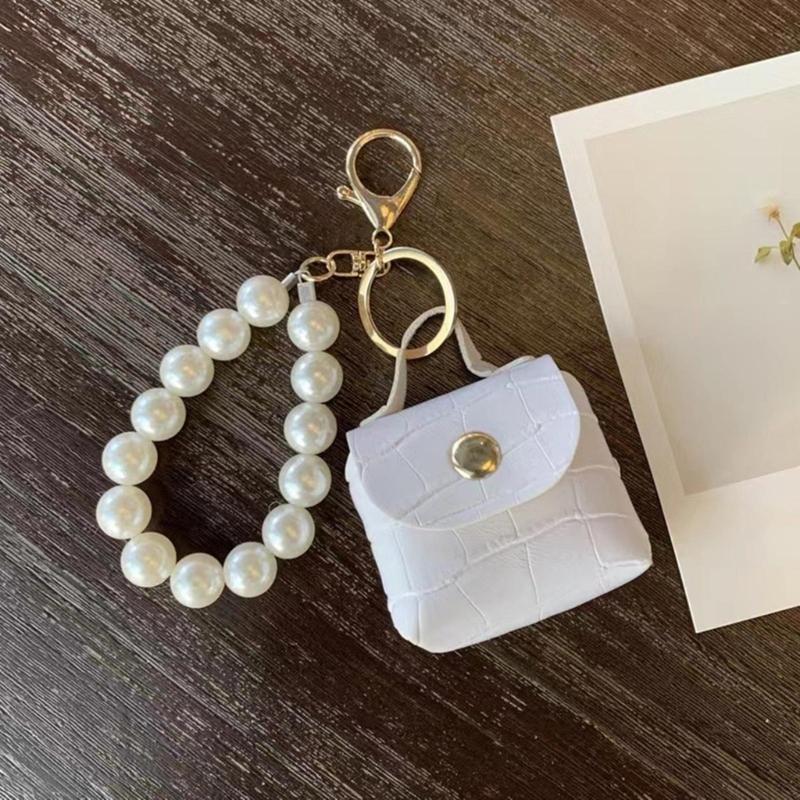 Elegant Pearls Bag Pendant Keychain Decoration Hand Making Earphone Storage Accessory Keys Jewelry Mini Leathers Bags