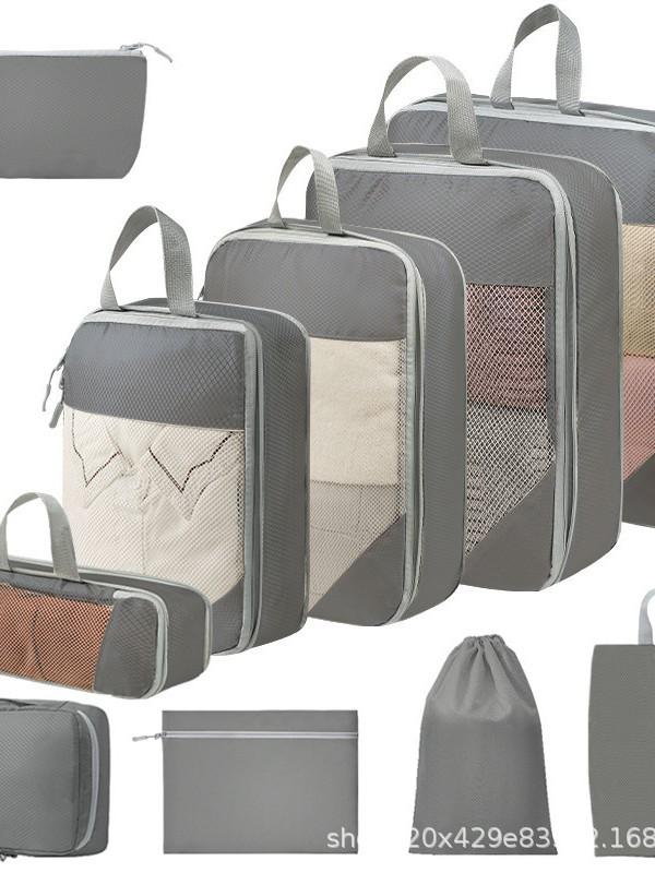Compression Travel Storage Set: 9-Piece Washable Organizer for Cosmetics, Clothes, Shoes, and Luggage.
