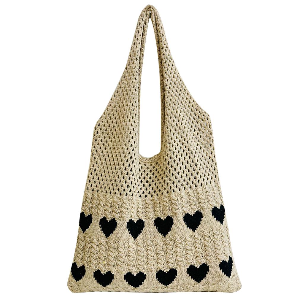 Women Bowknot Crochet Tote Bag Hollow Out Retro Bow Woven Bag Casual Knitted Bow Beach Bag Cute Shoulder Bags for Summer Travel