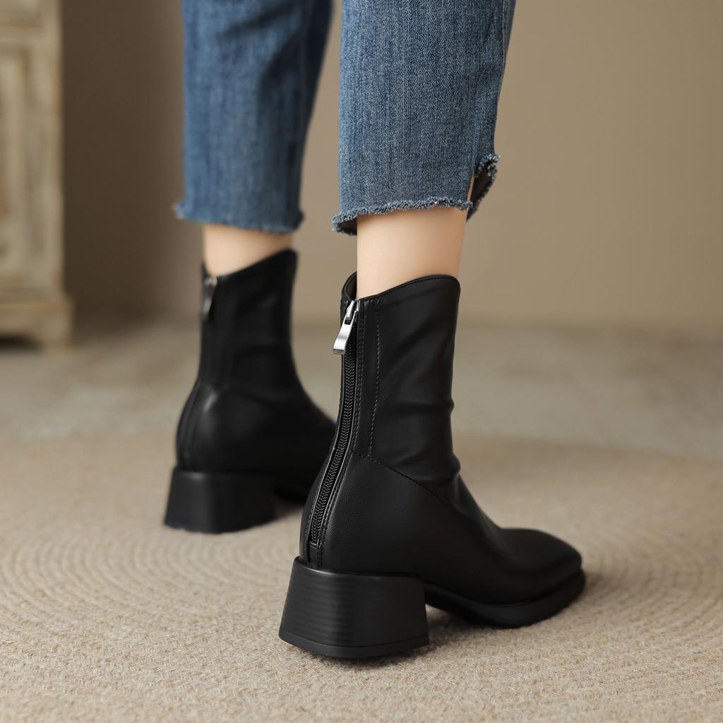 Krazing Pot Mikrofaser Herbst Winter Schuhe Dicke Mittelhohe Absätze Größe 43 Chelsea Boots Aprikose Reißverschluss Stiefeletten