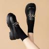 Damenschuhe Damenmode Mary Janes Runde Zehen Flats Loafers Oxfords Plattform Casual Metallkette Schnalle Damen Heels Schwarz