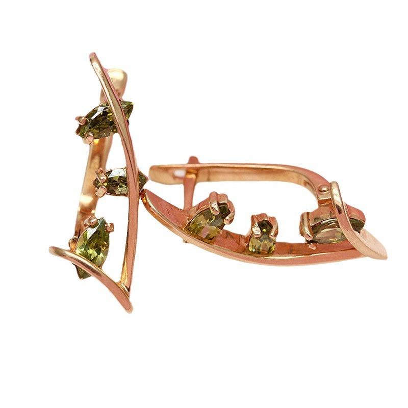 Purple Gold Olive Inlaid Greenstone Earrings European Rose Gold Plated Foreign Style Fashion Ear Buckles