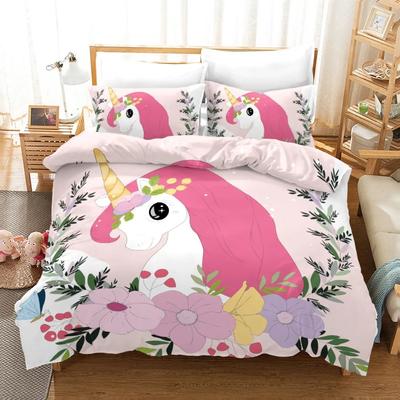 Children'S Birthday Gift Twin Bedding Set Home Textile Cartoon Cute Pink Unicorn Bedding Set Duvet Cover Bed Sets For Girl