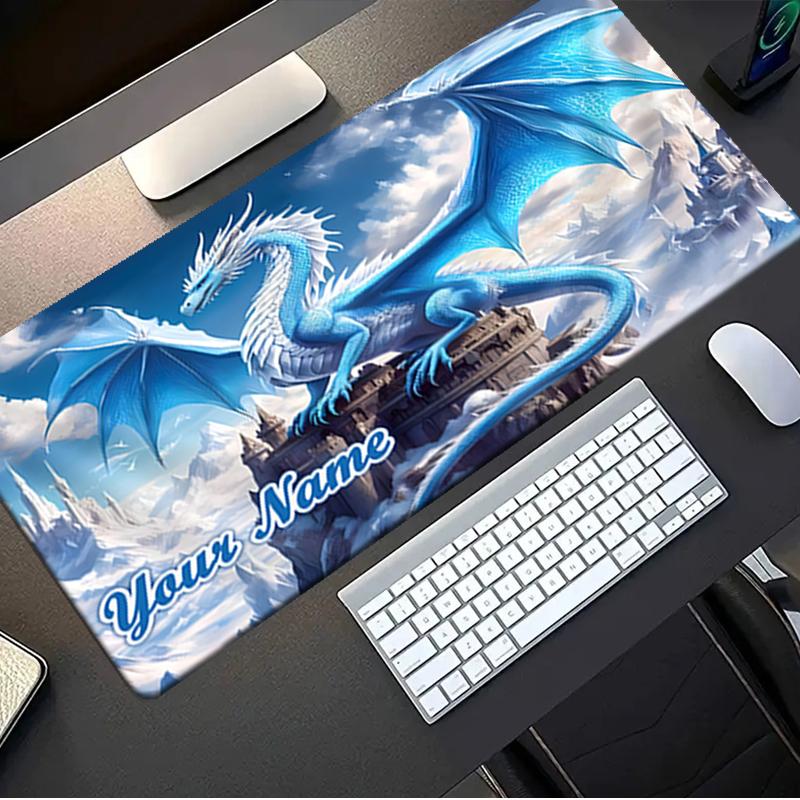 1PC Custom Name Blue Dragon Fantasy Castle Mouse pad, keyboard and mouse desk pad, for computer notebook Birthday Gift For Any Room Or Office