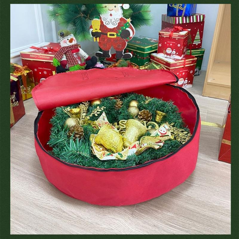 Holiday Wreath Storage Bag with Carry Handles, Label Window, Full Closure, and Fabric Storage for Seasonal Items