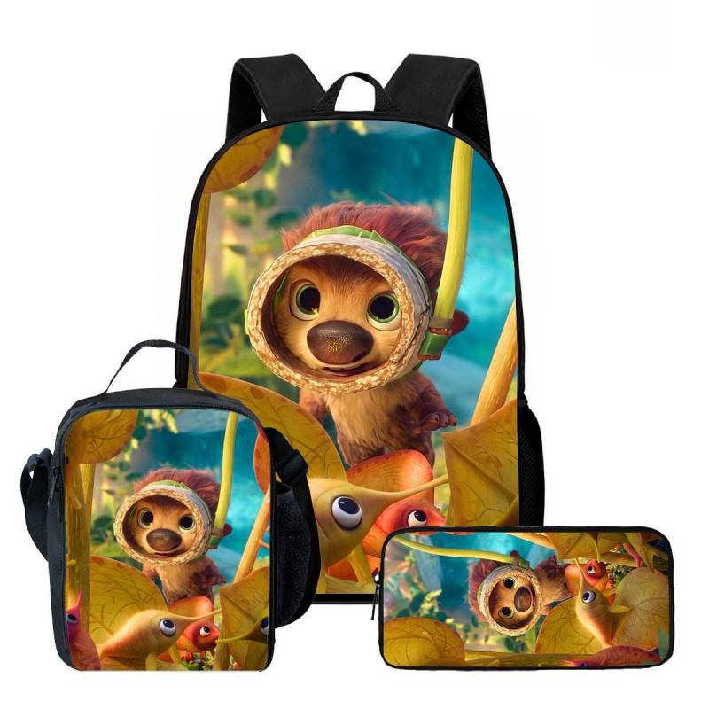 Kids Cartoon Backpack Lunch Bag Pencil Case 3-Piece Set With Fun Print Design School Use