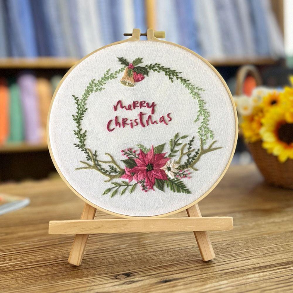 Flower Garland Christmas Embroidery Kit DIY Embroidery Set Xmas Gifts Cross Stitch Set  Adults
