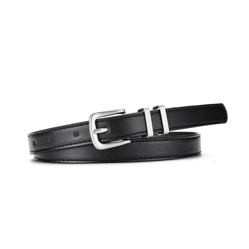 

Chic Versatile And Womens Thin Pu Leather Belt With Classy Silver Buckle For Occasions All чёрный