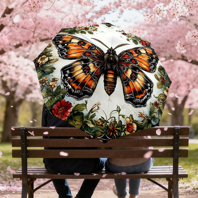 1PC Butterfly Flowers Umbrella-8-Rib Reinforced, Automatic Open, Lightweight & Durable, Cute Fashion Accessory for Outdoor-P2626