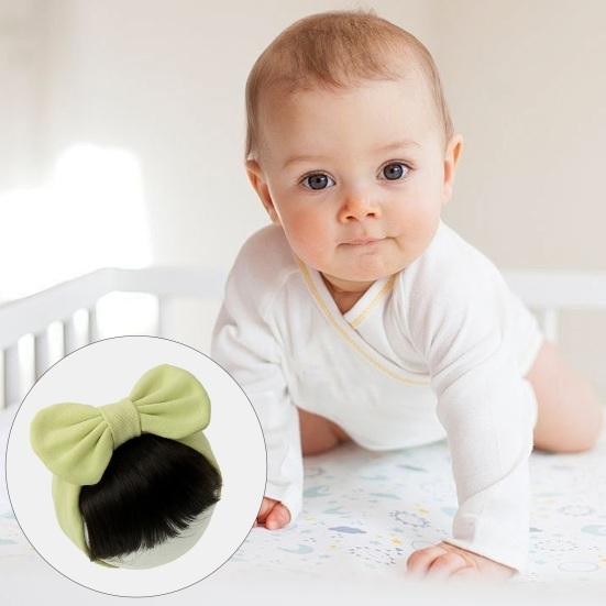 Baby Wig Headband with Bowknot Bangs Decor Elastic Cotton Hair Band Comfortable Hairpiece Baby Girls Hair Accessories