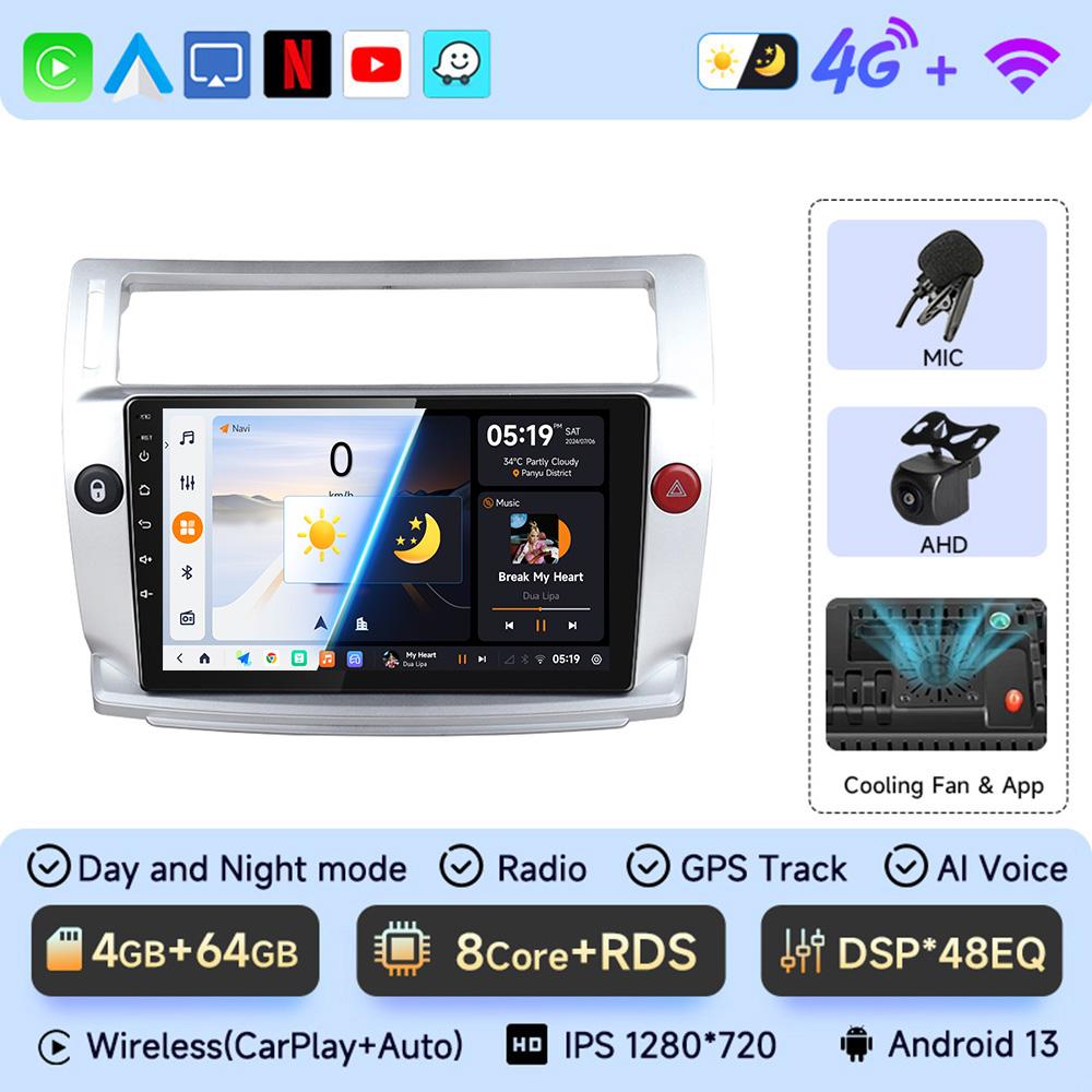JIUYIN Android 13  for Citroen C4 C-Triomphe C-Quatre 2004-2009 Car Radio Multimedia Player Stereo DVD Audio Carplay Auto