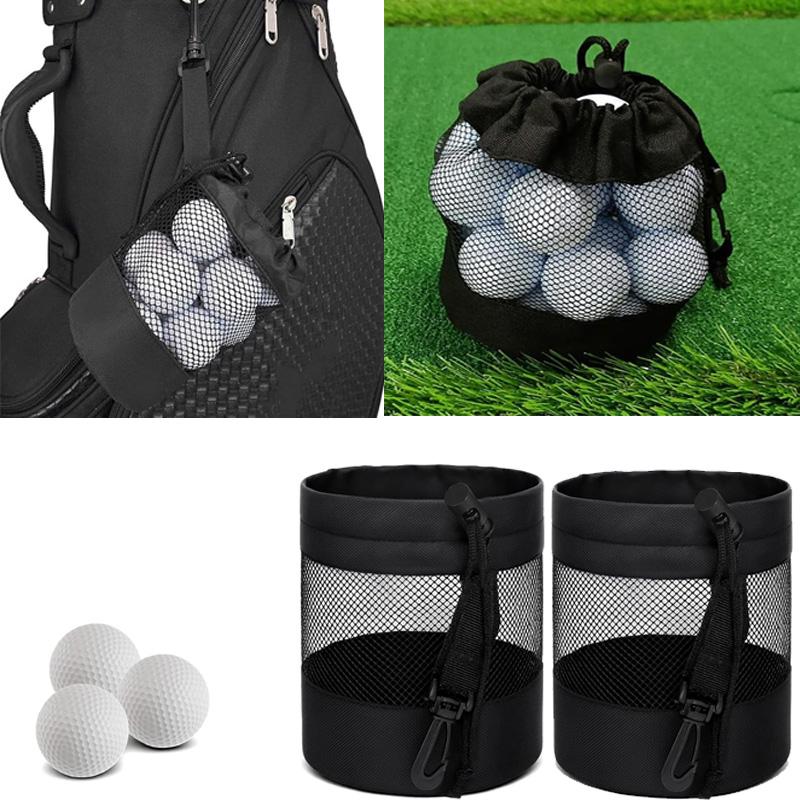 Polyester Golf Ball Storage Bag Golfer Gift Drawstring Closure Mesh Pocket Design Easy Organization Golf Shag Bag Golf Organizer