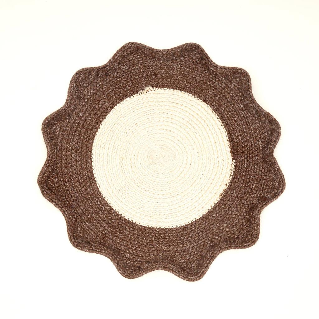 Brown Polyester Braided Placemat -Durable Round Table Mat for Dining