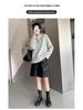 2025 Women's High Waist PU Washed Leather Bootcut Shorts - Mid-Length, Wide Leg, Loose Slimming Fit for Autumn/Winter