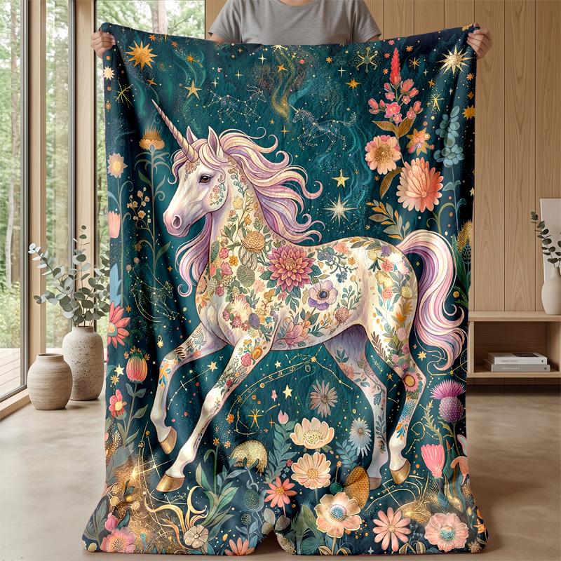 Fantasy Unicorn with Rainbow Theme Blanket Lightweight Warm Flannel Blanket Decorative Throw Blanket for Home Decoration