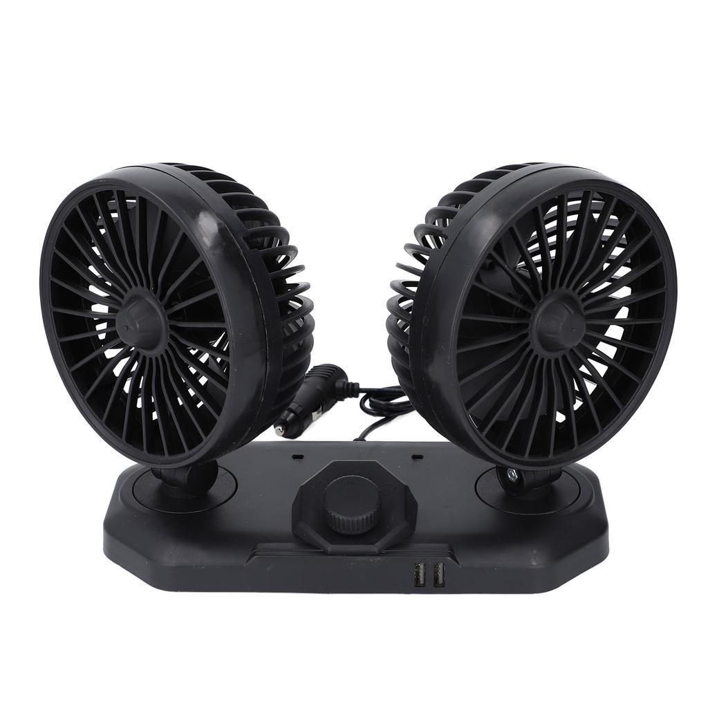 Dvouhlavý ventilátor do auta USB 12V oscilační přenosný 2 rychlosti 360stupňová rotace chladič vzduchu pro