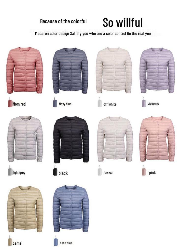 Women's Winter 2026 Down Jacket: 90% Down, Solid Color, Round/V-Neck, Long Sleeve, Plus Size Outerwear