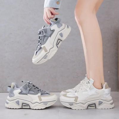 Casual Dames Sneakers Mode Casual Schoenen Ademend Vetersluiting Schattig Dikke Zool Antislip Dames Sportschoenen 2025 Nieuw