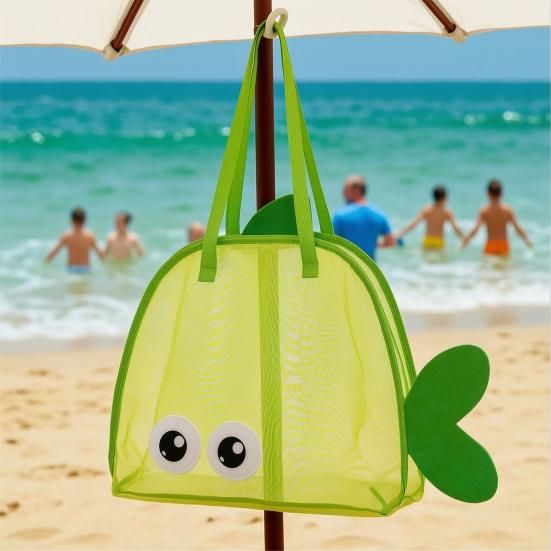 Mesh Beach Bag, Cute Cartoon Fish Shape, with Shoulder Straps Breathable Design, Storage Bag for Beach Toy Swimwear Snacks Outdoor Use