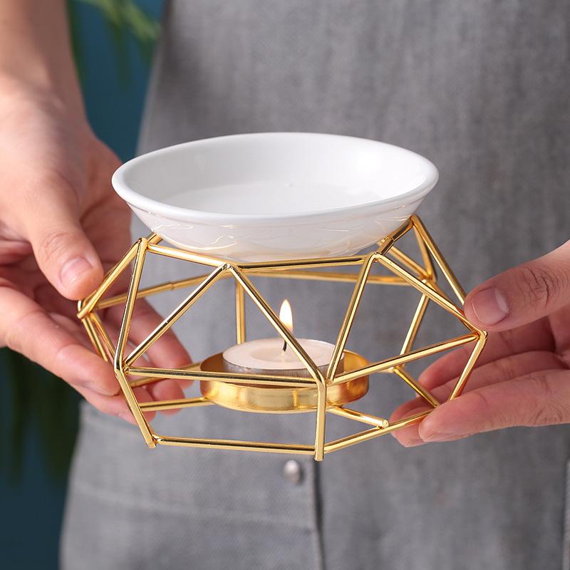 Gold Diamond Shape Aromatherapy Furnace Oil Lamp Candle Lamp Furnace Aromatherapy Machine Home Decoration Essential Oil Burner