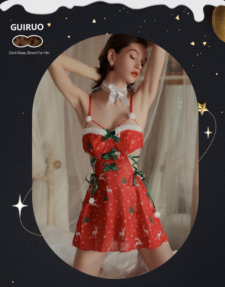 Gorgeous Low-Cut Lace-Up Christmas Role Play Uniform Set