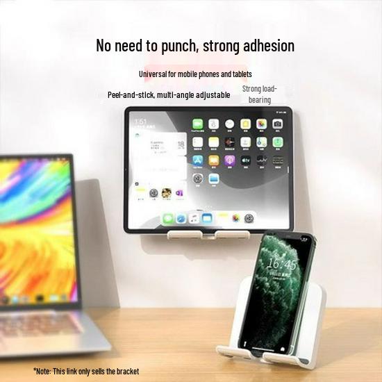

Wall-Mounted Bathroom Phone & Tablet Holder Storage Rack Black with Adhesive