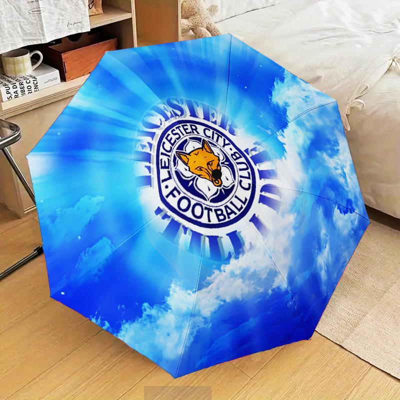 Leicester Football Club Crest Automatic Folding Umbrella - 8-Rib Travel Umbrella with Auto Open/Close & Portable Gifts for Holidays or Birthdays