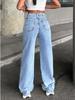 Elegantes Jeans de Tiro Alto Rectos con Diamantes Estilo Americano Navideño para Mujer