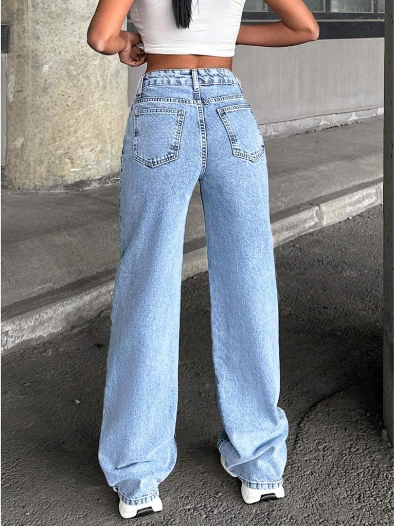 Elegantes Jeans de Tiro Alto Rectos con Diamantes Estilo Americano Navideño para Mujer