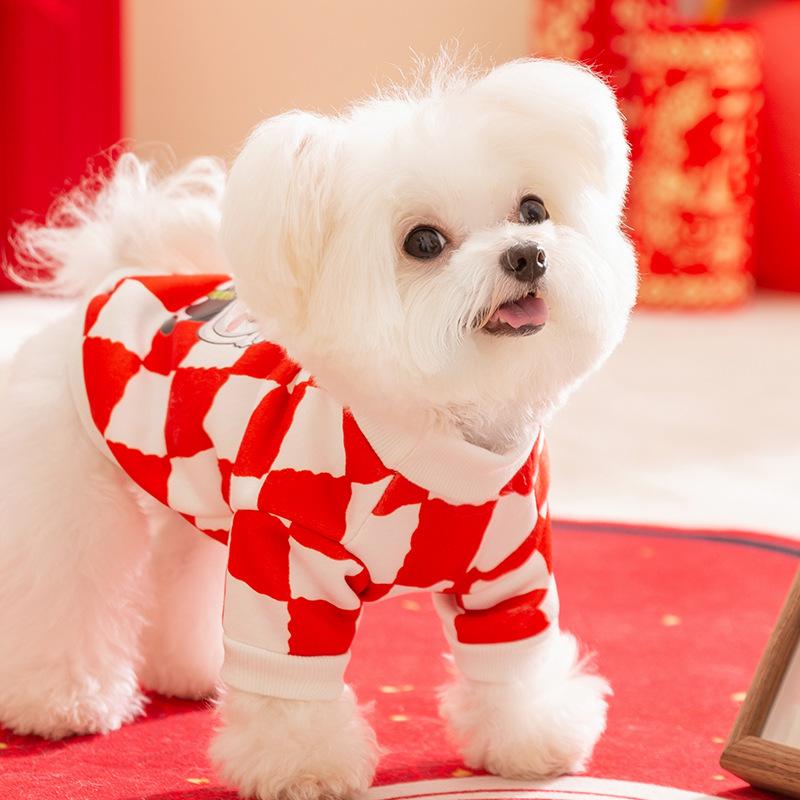 New Winter Chinese New Year Festive Dog Clothes Small Dog Teddy Bigbear New Year's Traction Sweater Pet Clothing