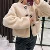 Womens Short Wool Blend Coat With Faux Fur Lining Round Neck Loose Fit Warm Outerwear Winter