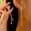 Stylish Butterfly Dangle Earrings With Crystal Details Long Chain Fringe Party Jewelry Elegant Bohemian Ear Accessories