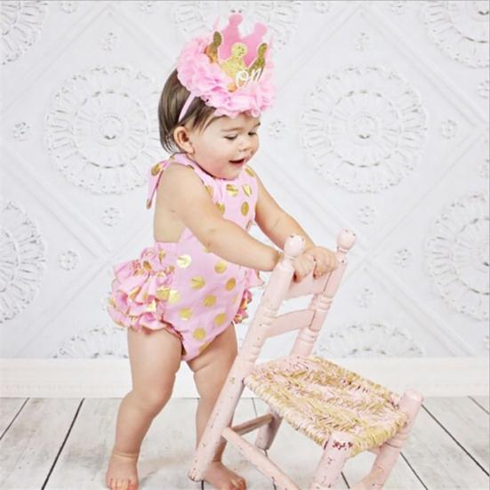 Baby Girls Sweet Flowers Sparkling Sequins Crown Number Birthday Party Headband