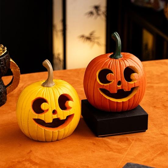 Halloween Pumpkin Figurine Spooky Resin Curved Pumpkin Sculpture Autumn Farmhouse Table Decoration for Front Porch Mantel Home Desk Decor