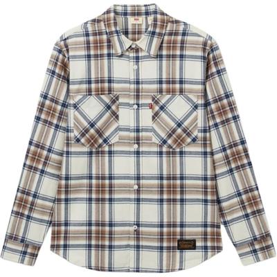 Levis Casual Plaid Comfortable Loose Fit Long Sleeve Shirt Men Shirts Blue Brown 001XM-0001