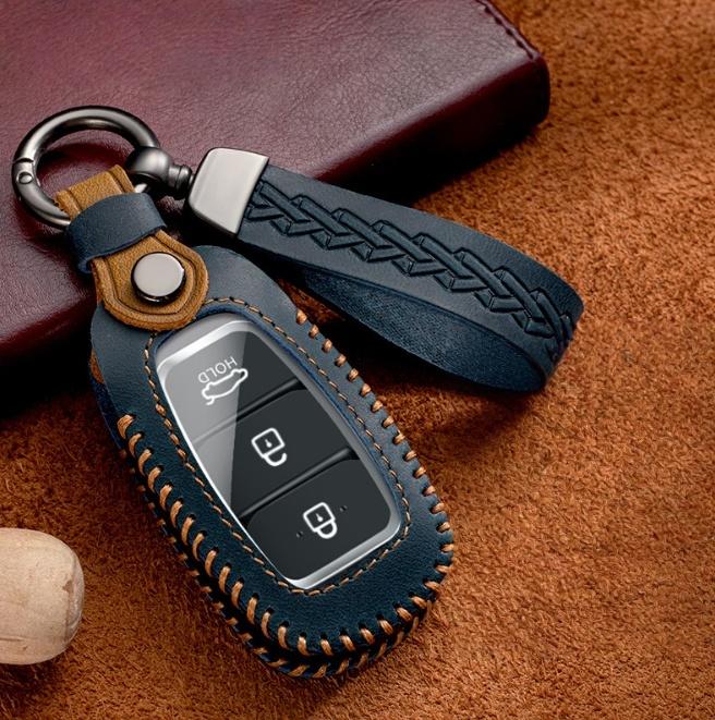 

Leather Car Key Cover Case Shell for Hyundai I30 Ix35 Kona Encino Solaris Azera Grandeur Ig Accent TM Palisade Santa Fe синий
