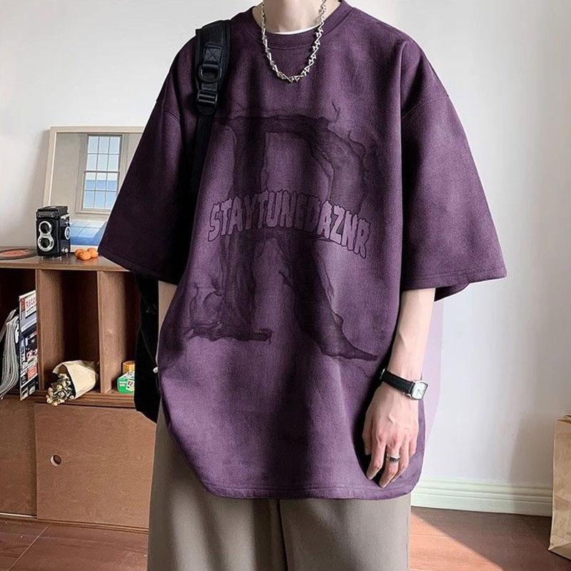 American Retro Letter Pullovers Men's Clothing O-Neck Printed Summer Casual Loose Young Style High Street Short Sleeve T-shirts