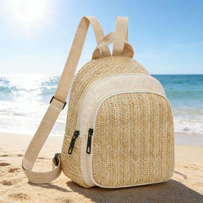 Mini Mochila Informal Tejida de Paja, Bolso Cruzado Ligero de Ratán para Mujer, Bolso de Hombro Convertible para Viajes de Verano en la Playa