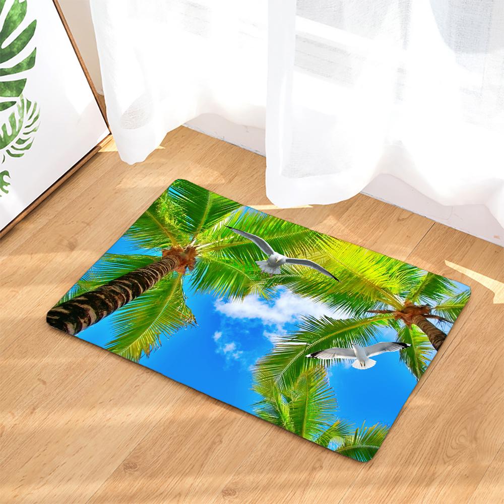 Sea Beach Palm Tree Scenery Decoration Kitchen Door Mats 40x60 Flannel Carpet Doormat Indoor Floor Bathroom Anti-Slip Rug
