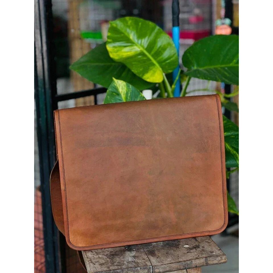 Men's Protected Leather Vintage Laptop Messenger Handmade Briefcase Bag Satchel