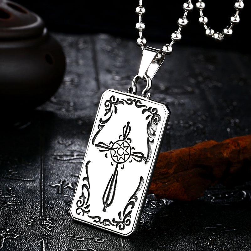 Iron Man Retro Titanium Steel Tarot Card Pendant - Minimalist Cross Stainless Steel Dog Tag