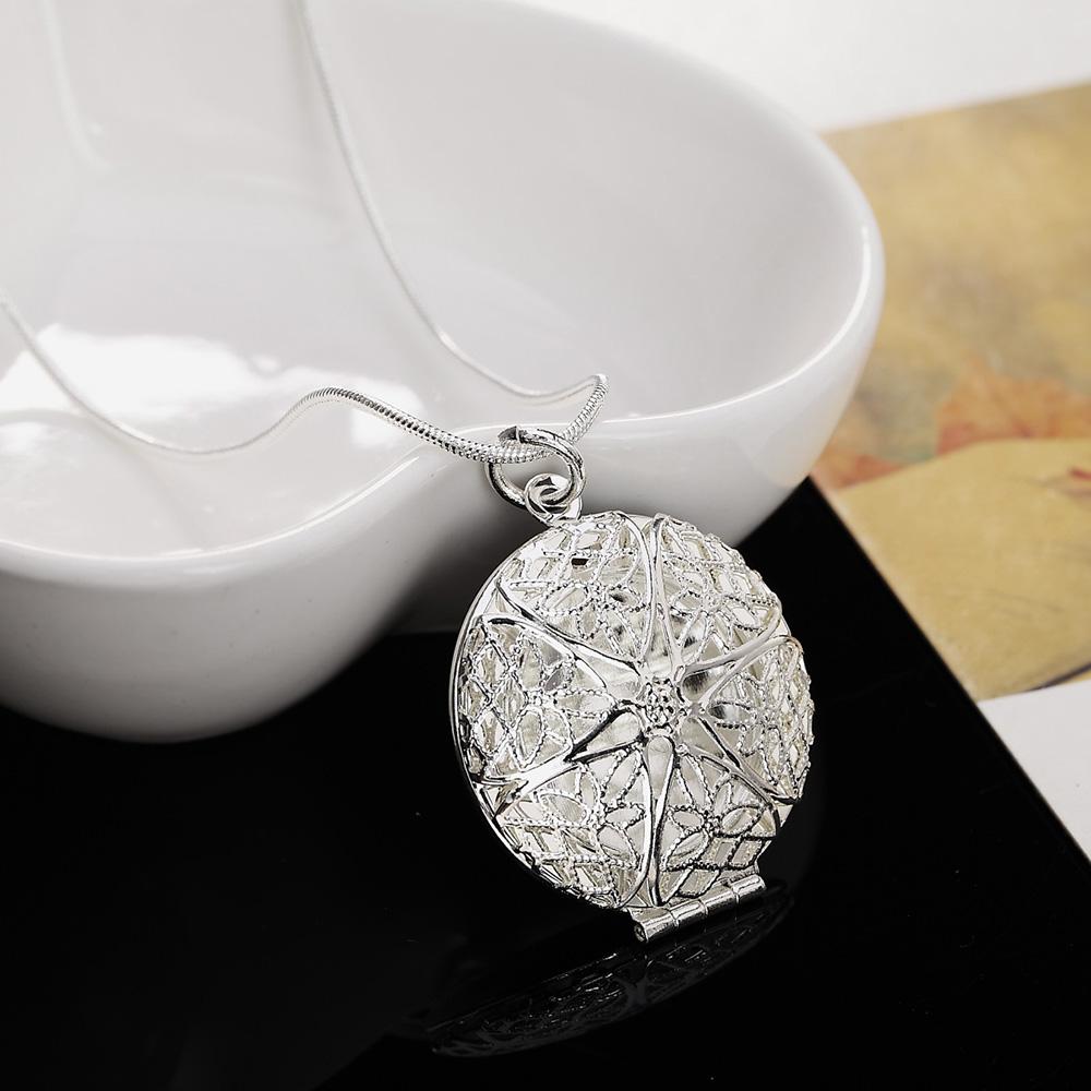 925 Sterling Silver Round Hollow Pendant Necklace Wedding Fashion Jewelry