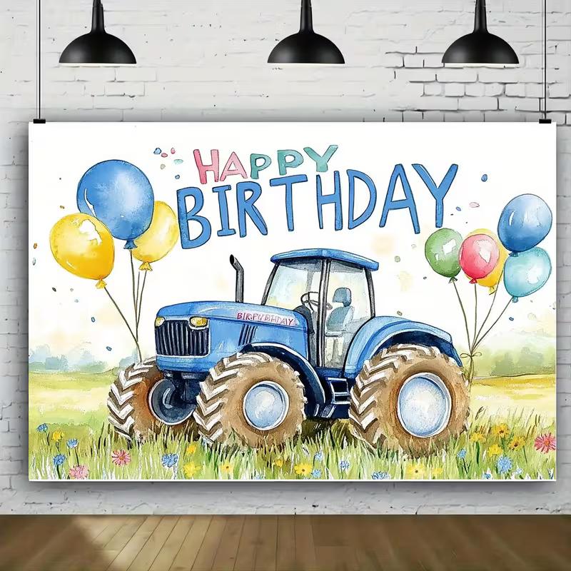 2D Flat Print Tractor Happy Birthday Tapestry Backdrop for Kids Farm Party
