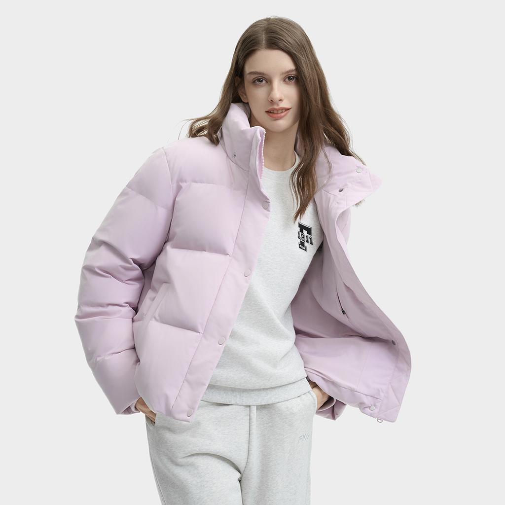 Fila Solid Color Simple Warm Versatile Casual Hooded Puffer Jacket Women Outerwear Dark-Pink F51W449902FPK
